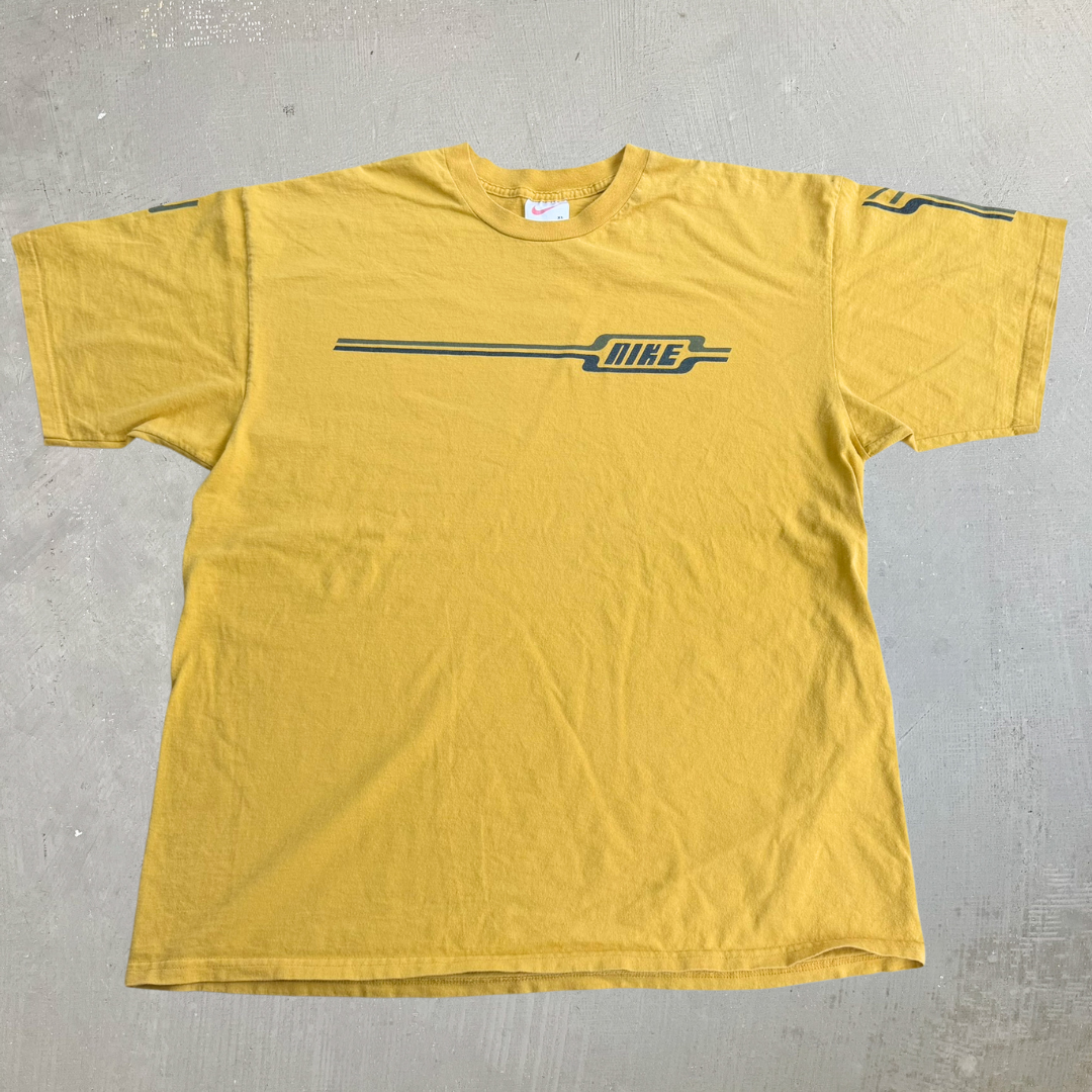 J- Vintage Nike Text Graphic Yellow Tee - XL