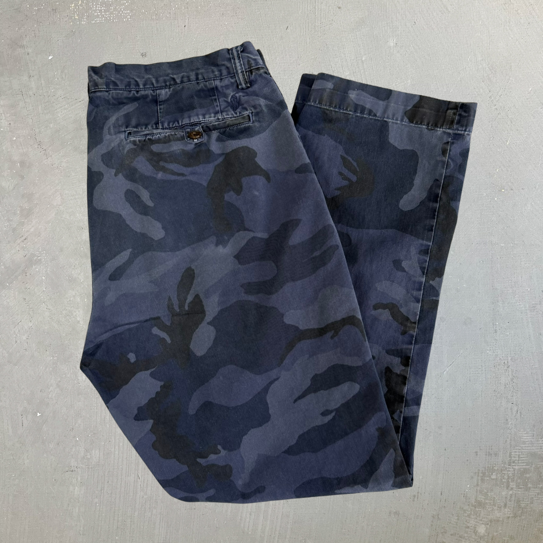 Vintage Polo RL Stretch Straight Fit Blue Camo Chino Pants - 34/32 (Measures 34/29)