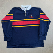J- Vintage Queens University Embroidered Crest Long Sleeve Rugby Shirt - L