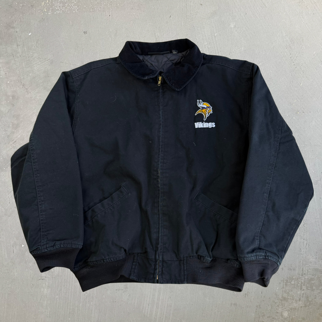 Vintage Dunbrooke Vikings Patch Quilt Lined Canvas Work Jacket - L