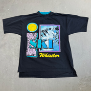 J- Vintage '92 Softwear Athletics Whistler Mountain Ski Graphic Single Stitch Double Sleeve Tee - S