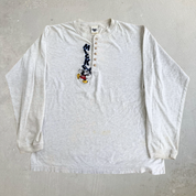 Vintage 90s Disney Catalog Mickey Embroidered Text Made In USA Long Sleeve Henley Tee - L