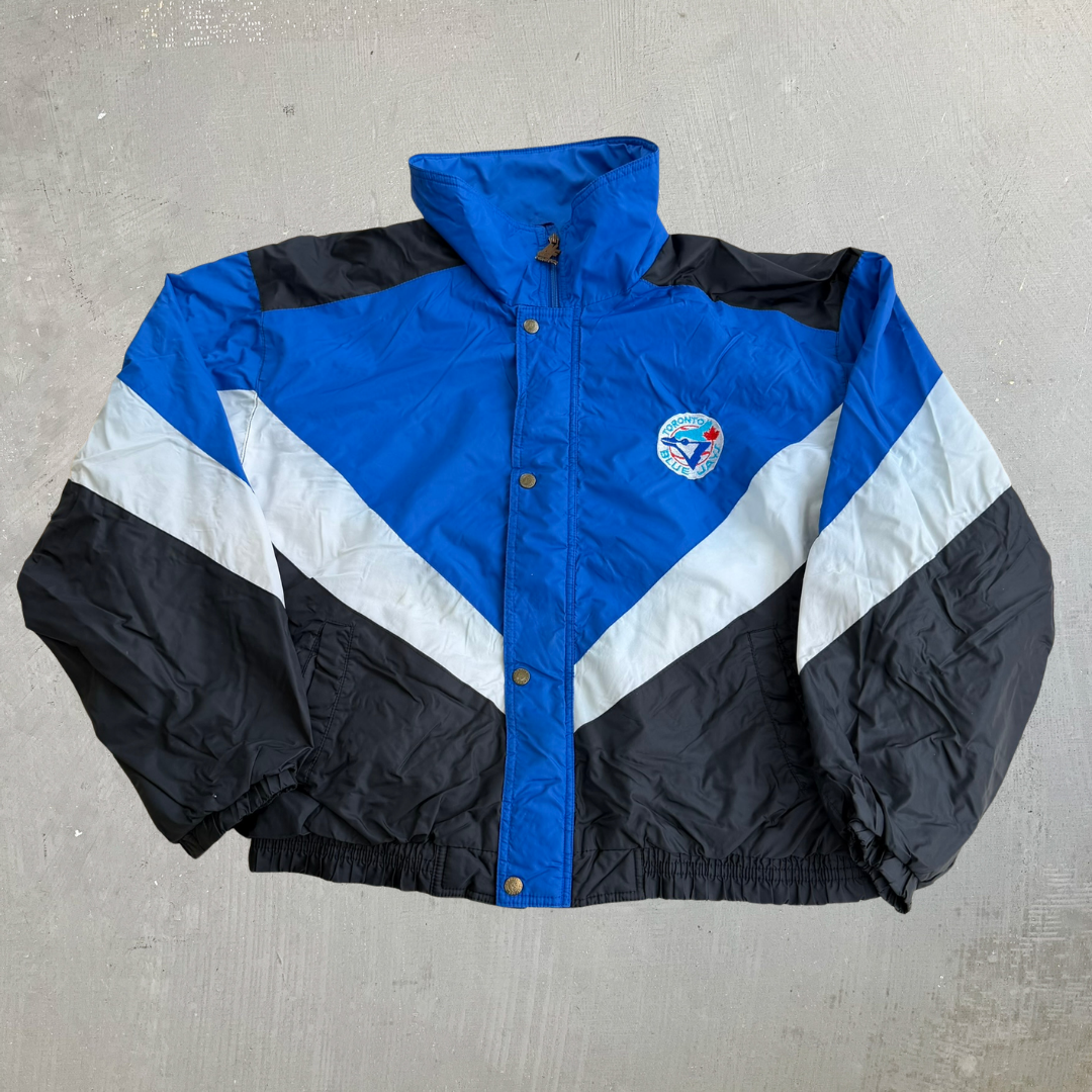 J- Vintage Toronto Blue Jays MLB New Face Tag Embroidered Logo Zip Up Lightweight Jacket - L