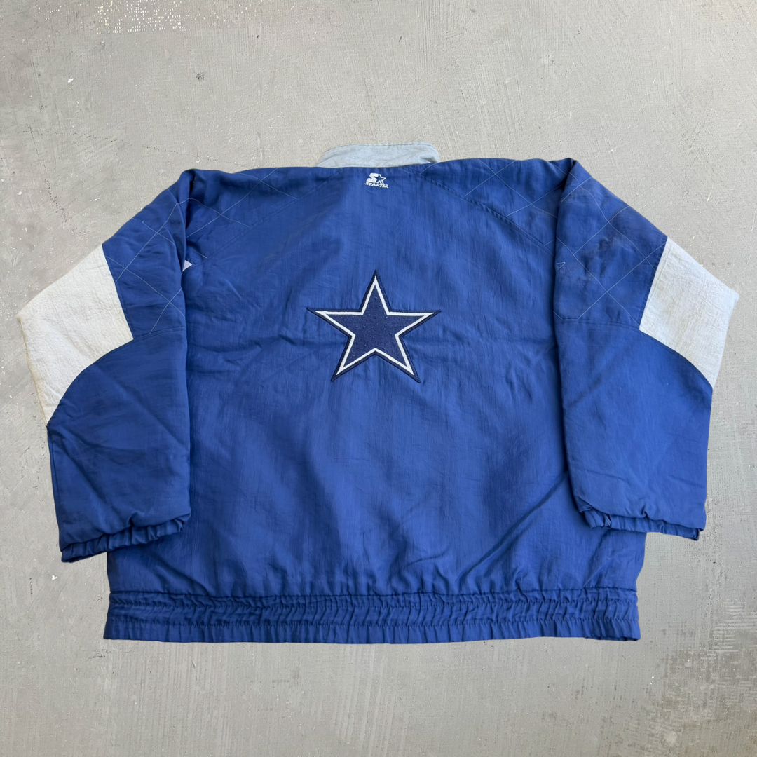 J- Vintage 90s Dallas Cowboys NFL Starter Embroidered Logo Zip Up Winter Jacket - XL
