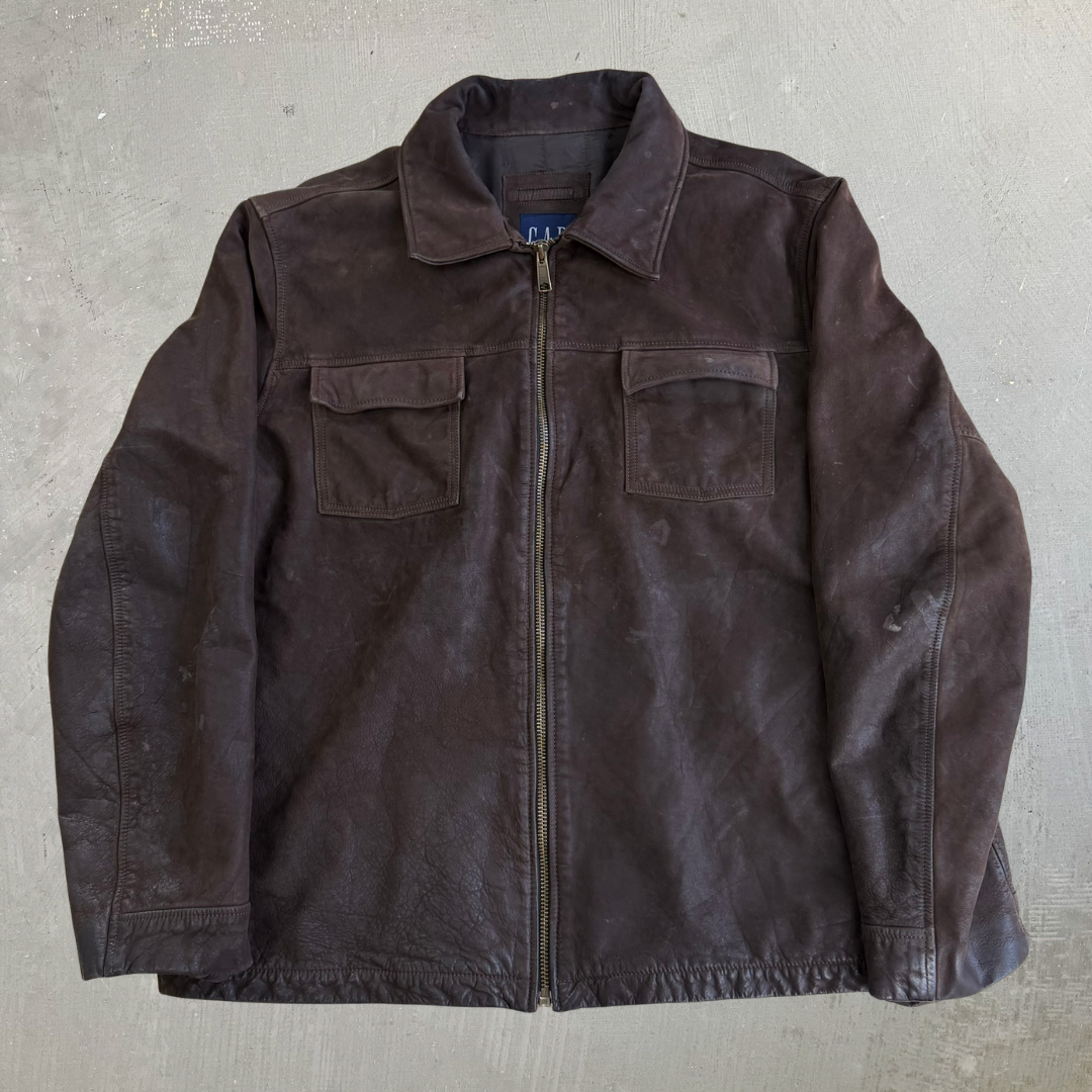 Vintage Gap Brown Zip Up Leather Jacket - L