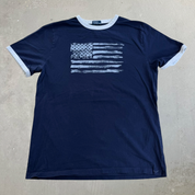 J- Vintage Polo Ralph Lauren USA Flag Graphic Ringer Tee - Youth XL (fits Adult S)