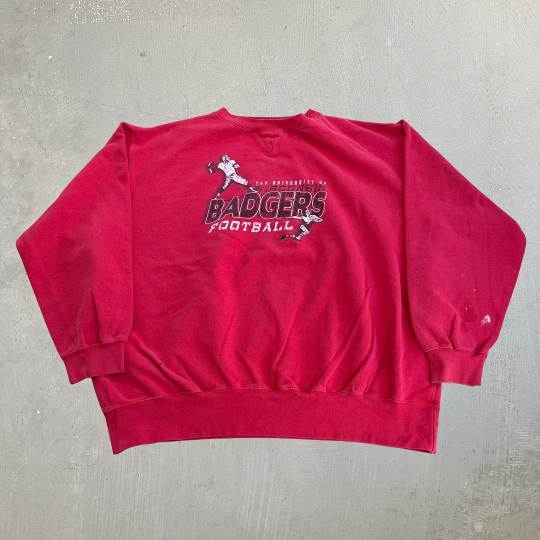 J- Vintage University Of Wisconsin Badgers Football Graphic Crewneck - 2XL