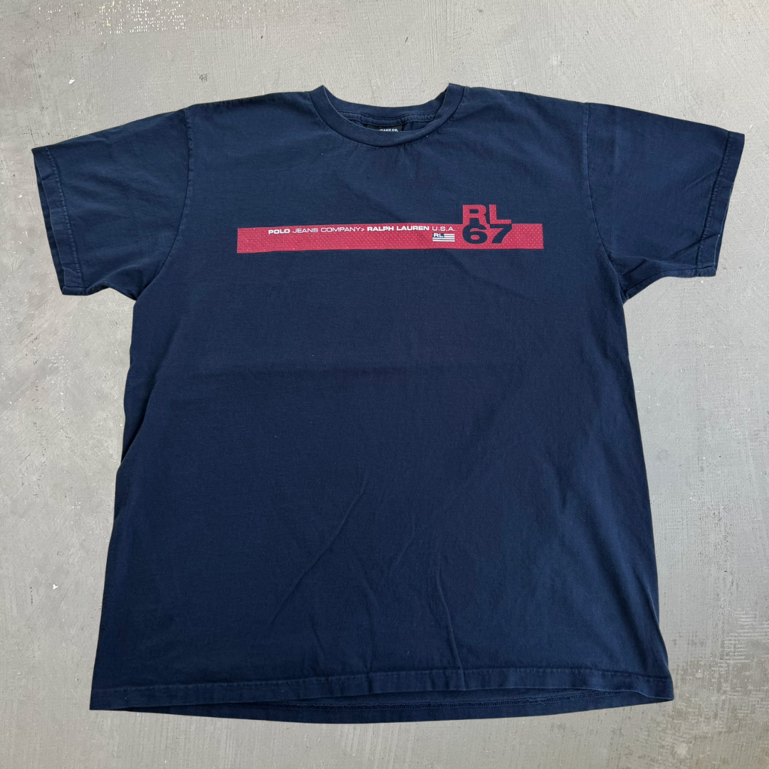 J- Vintage Polo Jeans Company Ralph Lauren Text Graphic Tee - L