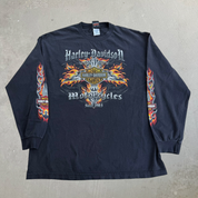 J- Vintage '08 Harley Davidson Saskatoon Flame Graphic Long Sleeve Tee - XL