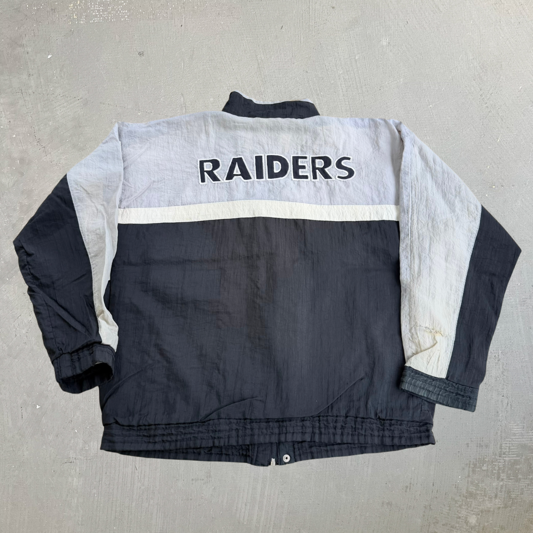 J- Vintage Oakland Raiders NFL Apex One Embroidered Logo Lightweight Zip Up Jacket - XL