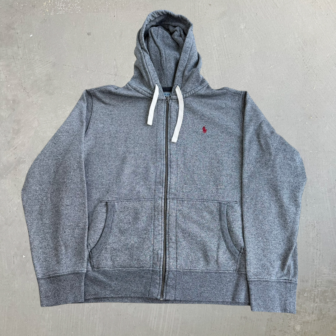J- Vintage Polo RL Embroidered Logo Zip Up Hoodie - L