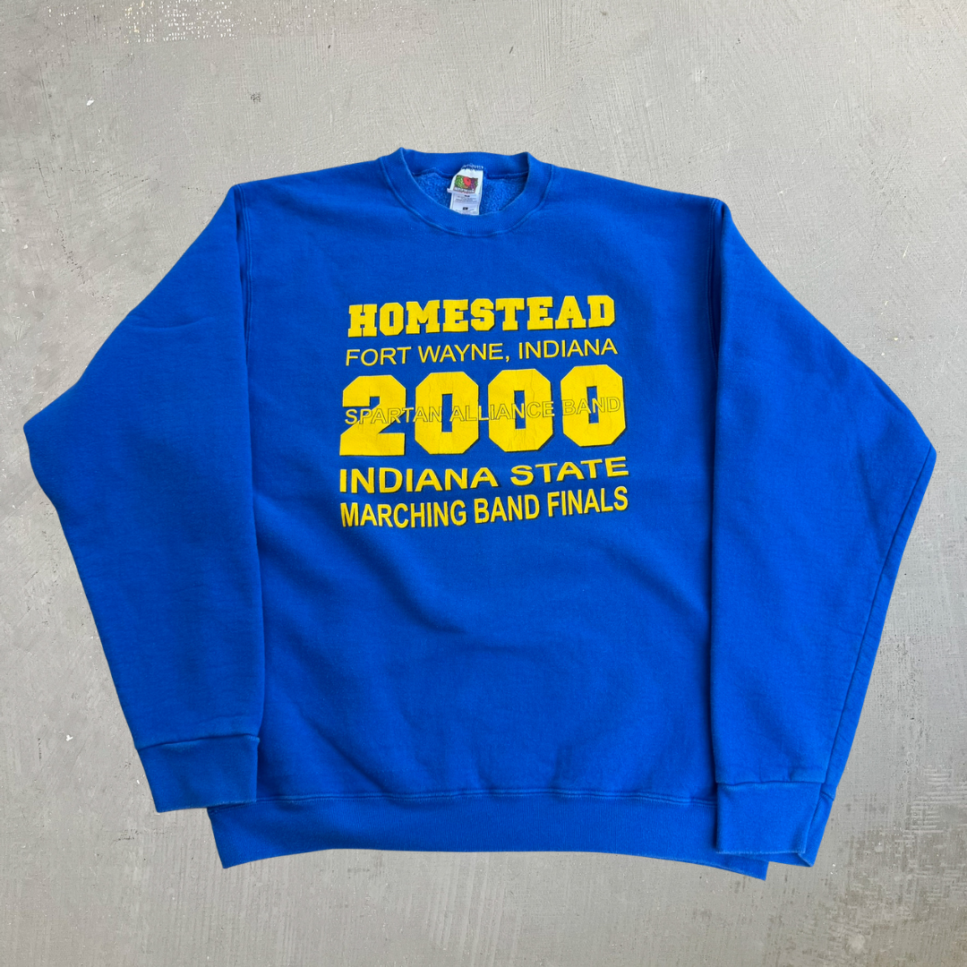 J- Vintage '00 Fort Wayne Indiana Spartan Alliance Marching Band Graphic Crewneck - L