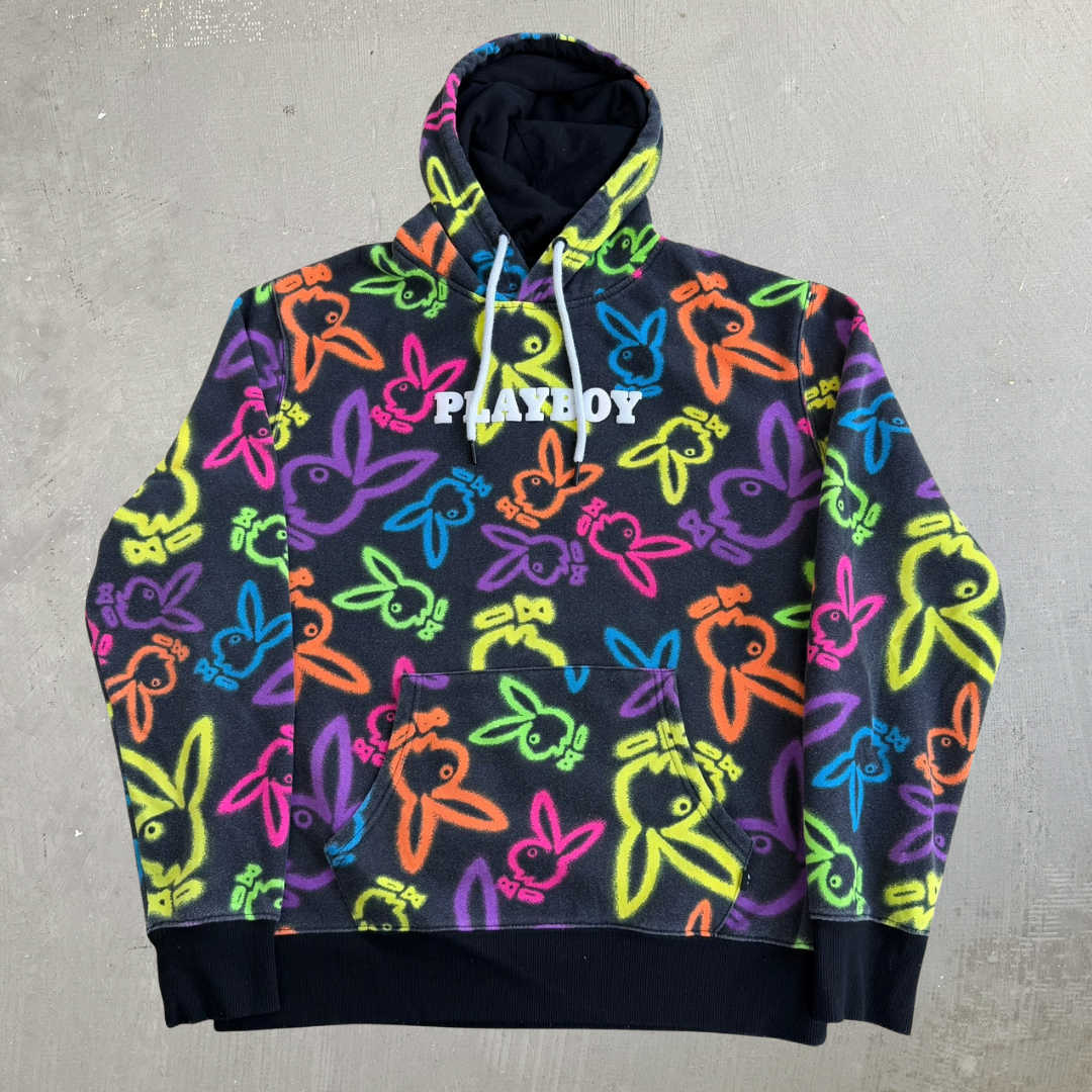Playboy Puff Print Logo & All Over Print Bunny Hoodie - M