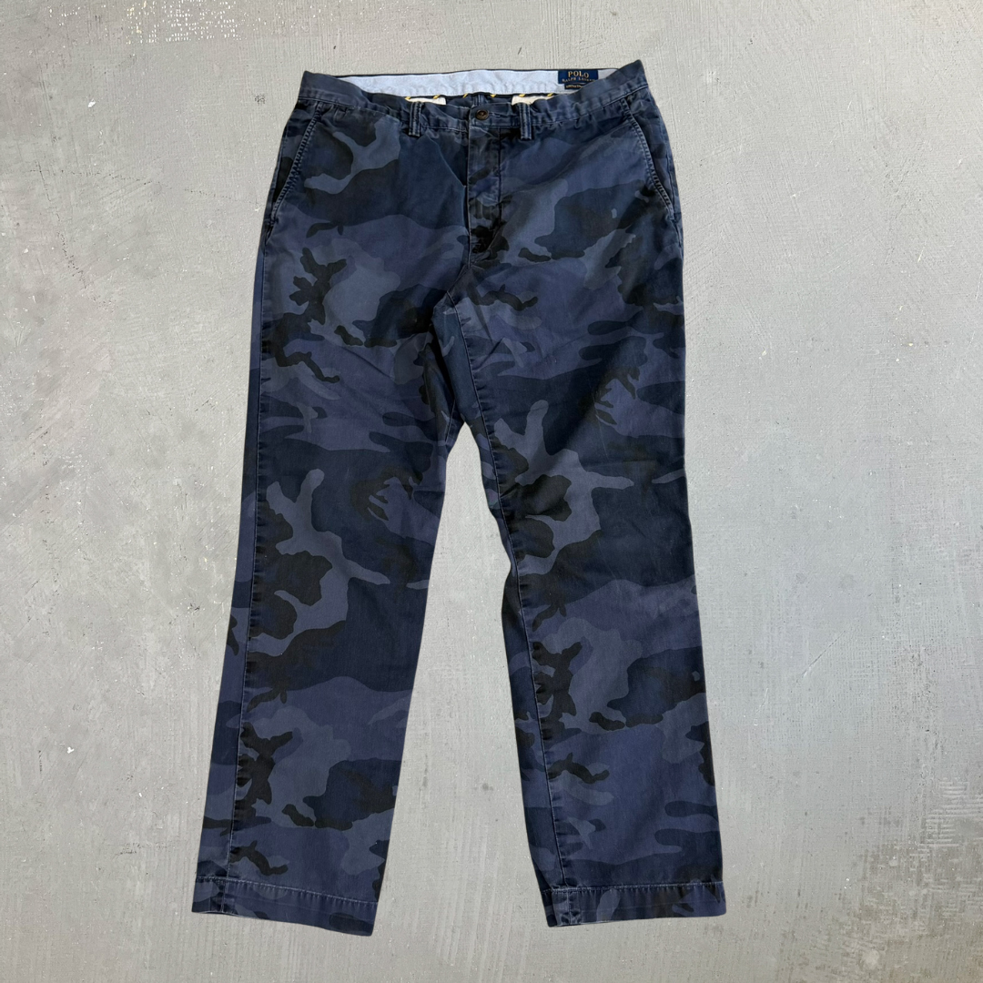 Vintage Polo RL Stretch Straight Fit Blue Camo Chino Pants - 34/32 (Measures 34/29)
