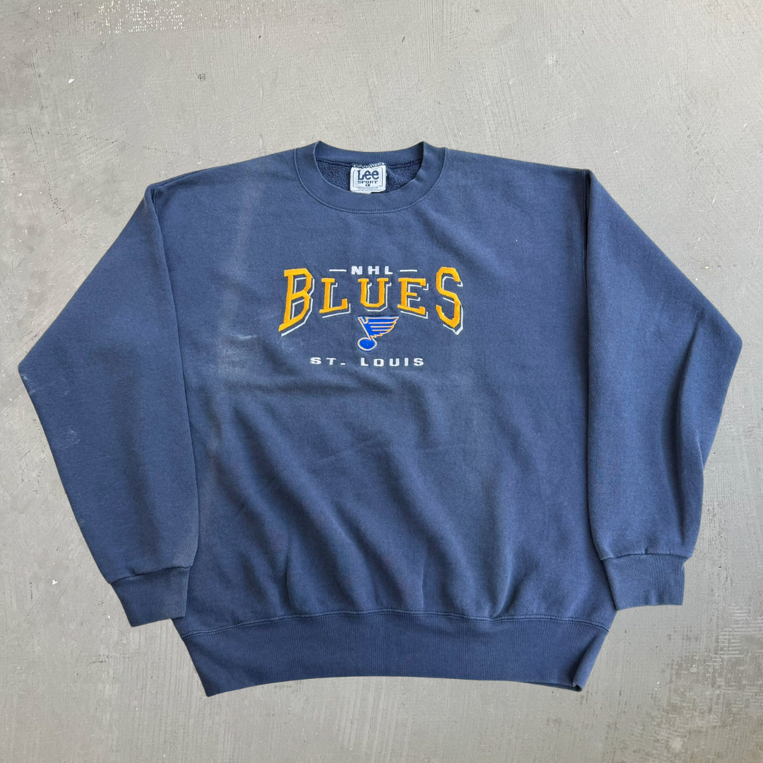 J- Vintage St Louis Blues NHL Lee Embroidered Logo Graphic Crewneck - L