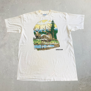 J- Vintage '92 Oregon Deers In Forest Graphic Made In USA Single Stitch Tee - L
