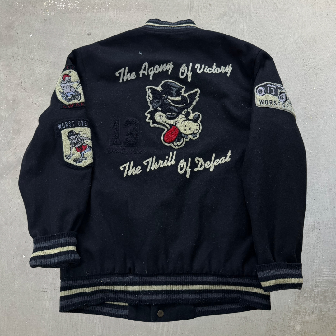 J- Vintage Lucky 13 Embroidered Text & Patches Varsity Jacket - L