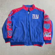 J- Vintage '11 New York Giants NFL Super Bowl Champs Embroidered Patches Zip Up Sweatshirt Jacket - 2XL