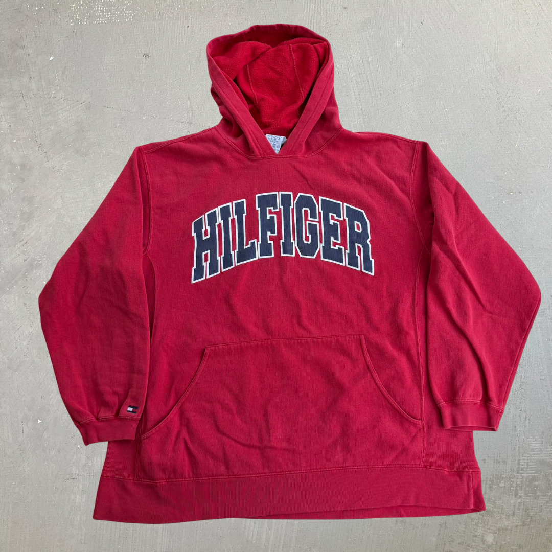 J- Vintage 90s Tommy Hilfiger Collegiate Style Text Graphic Hoodie - XL (fits L)