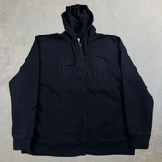J- Vintage Gap Embroidered Text Black Zip Up Hoodie - 2XL