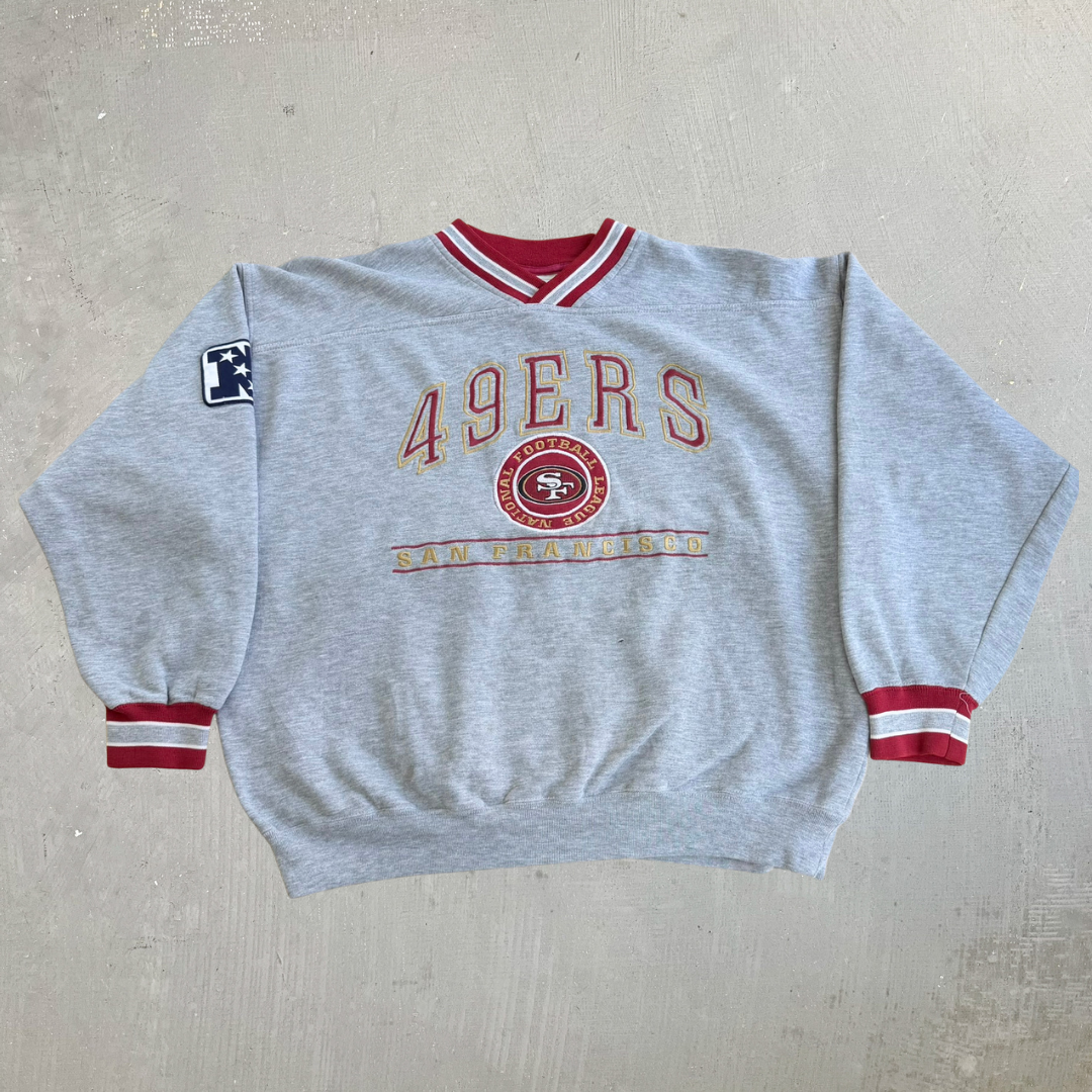 J- Vintage 90s San Francisco 49ers NFL Lee Embroidered Logo & Text Crewneck - L