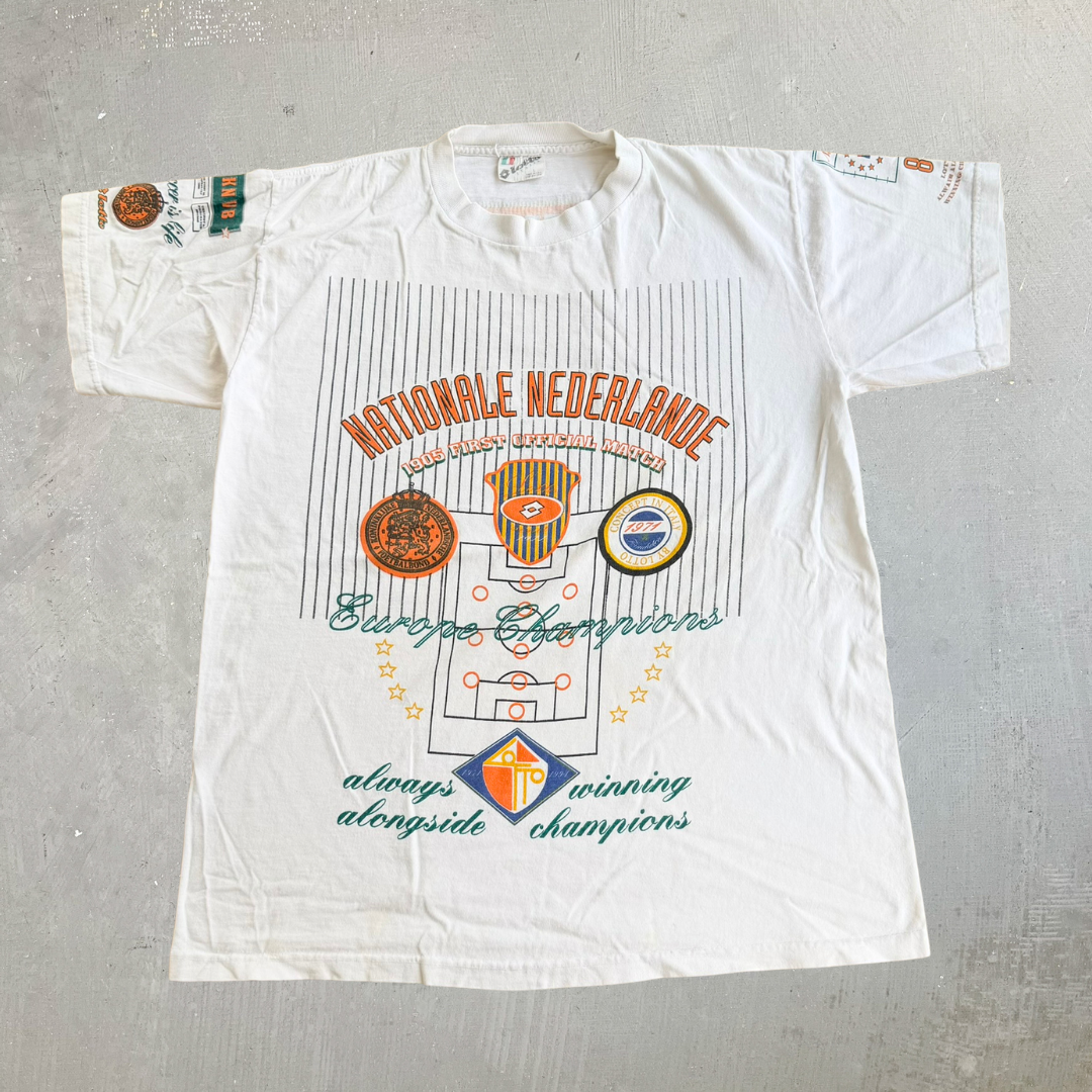 J- Vintage '91 Lotto Netherland National Soccer Team 1988 Europe Champions Graphic Made In USA Tee - L