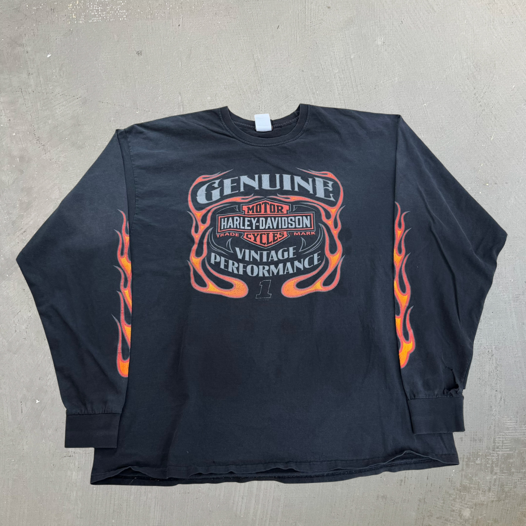 J- Vintage '12 Harley Davidson Kalispell Montana Graphic Long Sleeve Tee - 2XL