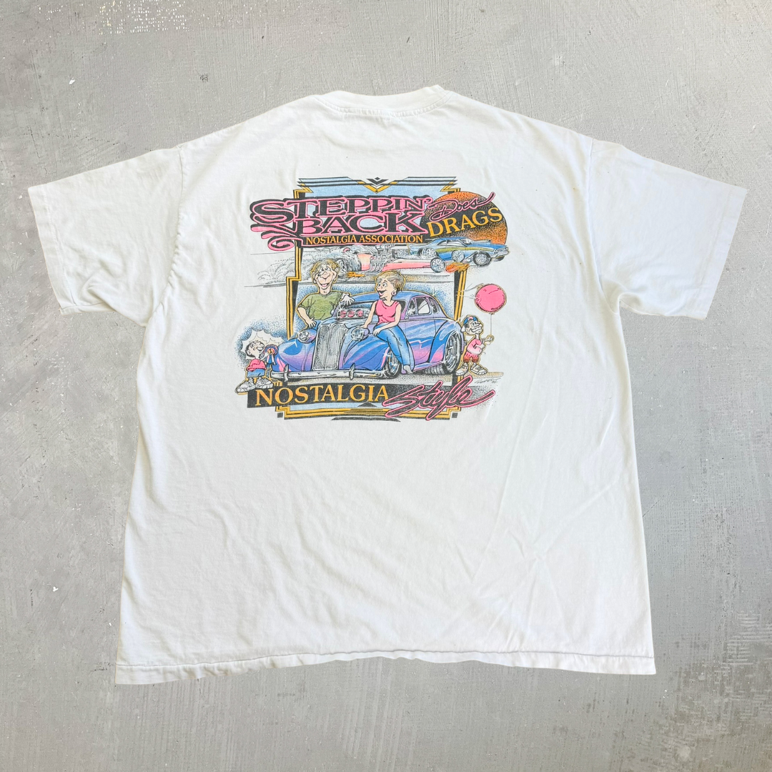 J- Vintage '94 Steppin' Back Nostalgia Style Car Graphic Single Stitch Tee - L