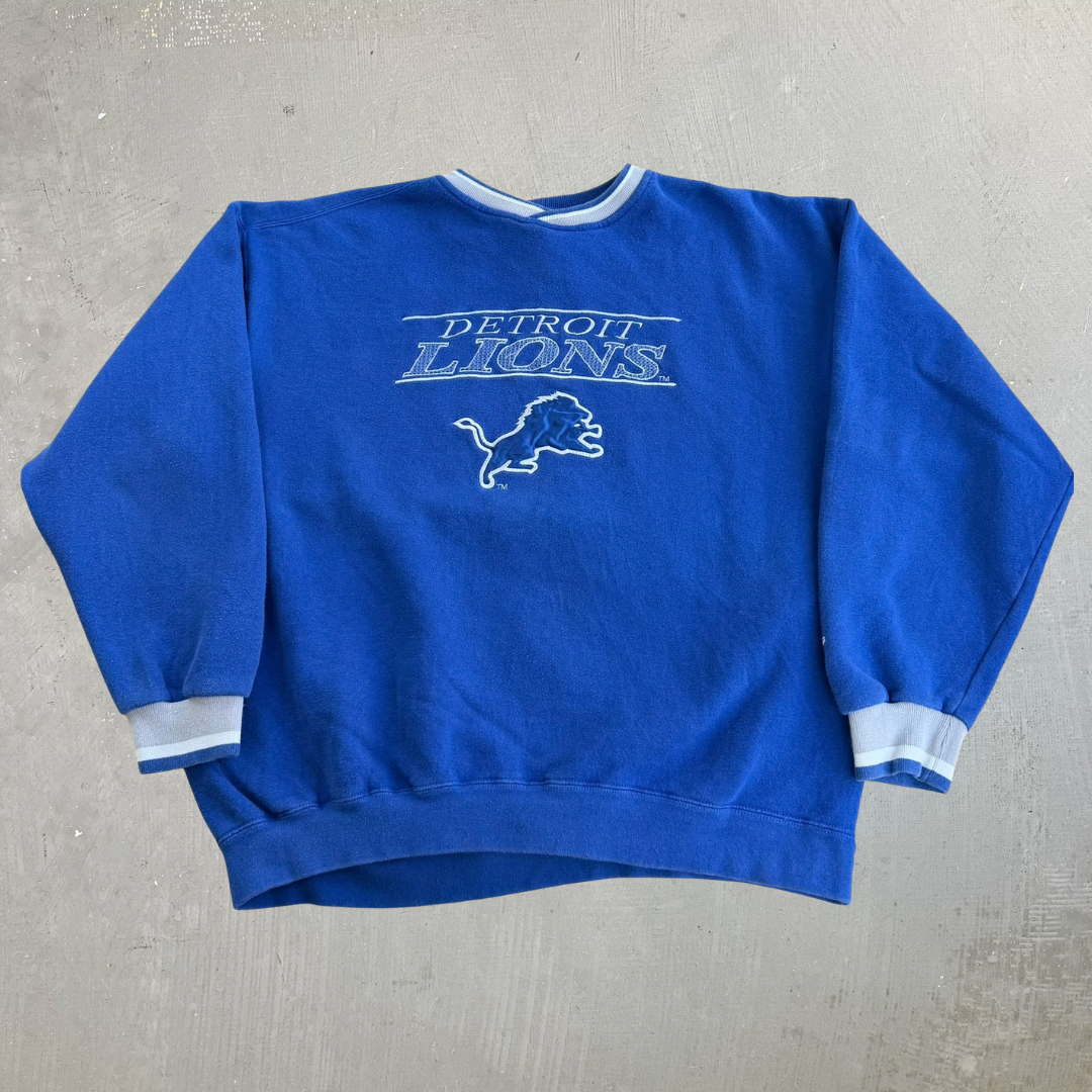 J- Vintage Detroit Lions NFL Starter Embroidered Logo & Text Crewneck - XL