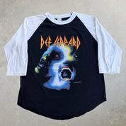J- Vintage '87 Def Leppard Hysteria Tour Graphic Raglan Single Stitch Tee - L (fits M)