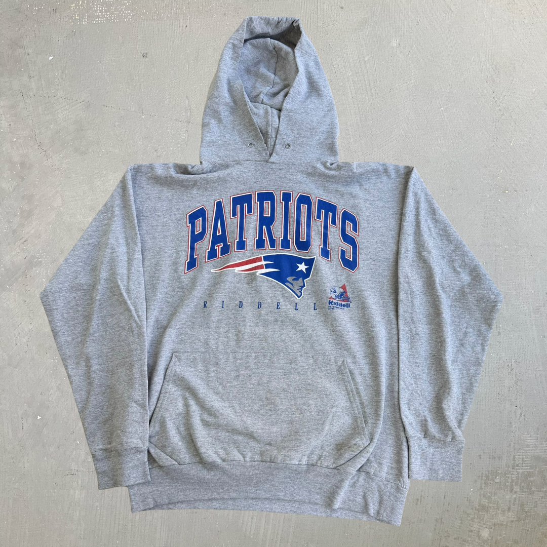 J- Vintage '98 New England Patriots NFL Riddell Graphic Text & Logo Hoodie - L