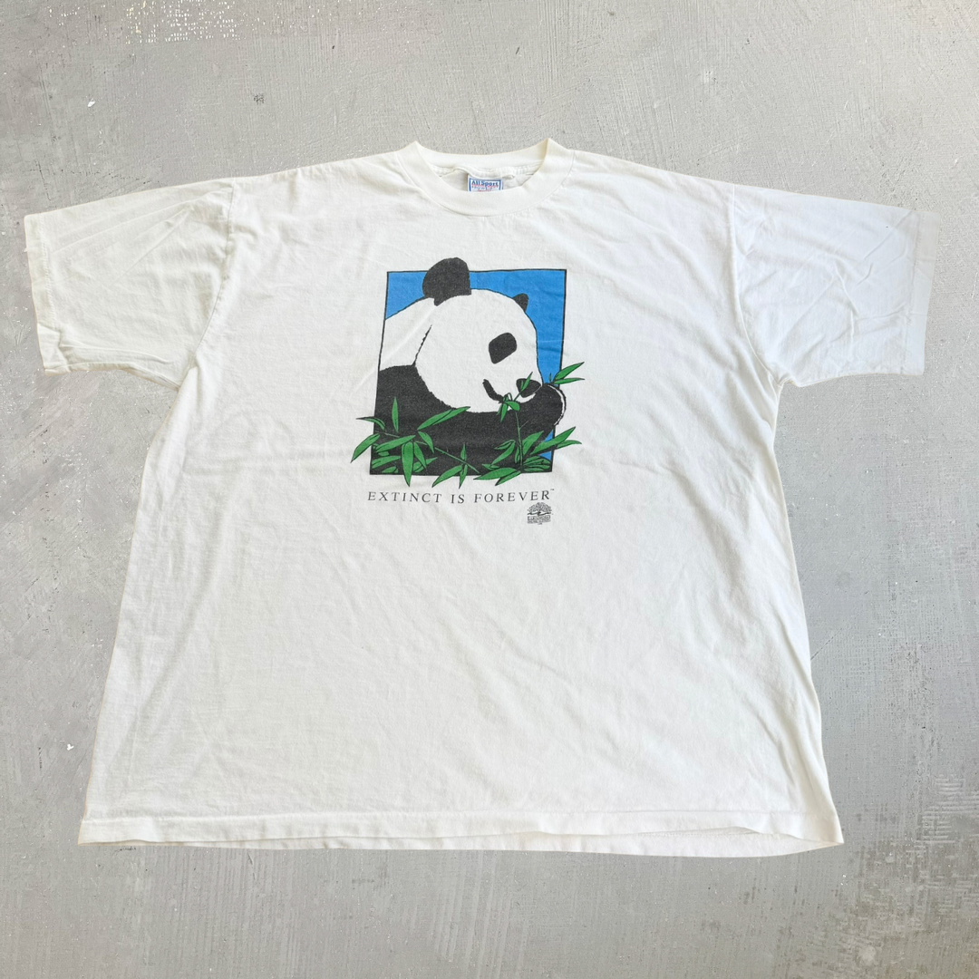 J- Vintage '95 Earthwork Extinct Is Forever Panda Graphic Made In USA Single Stitch Tee - 2XL
