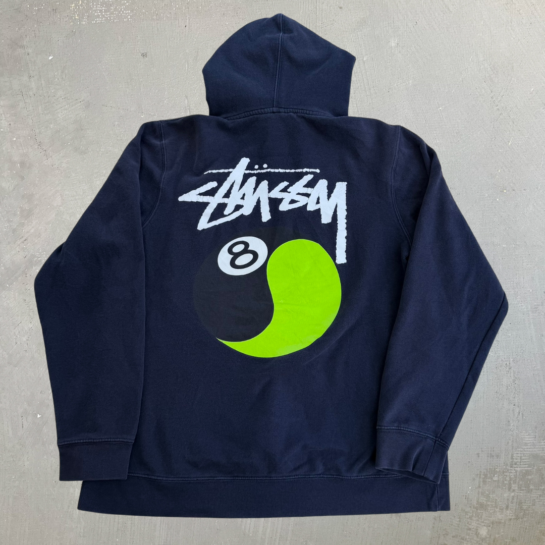J- Vintage Stussy Ying Yang 8 Ball Graphic Made In USA Hoodie - L