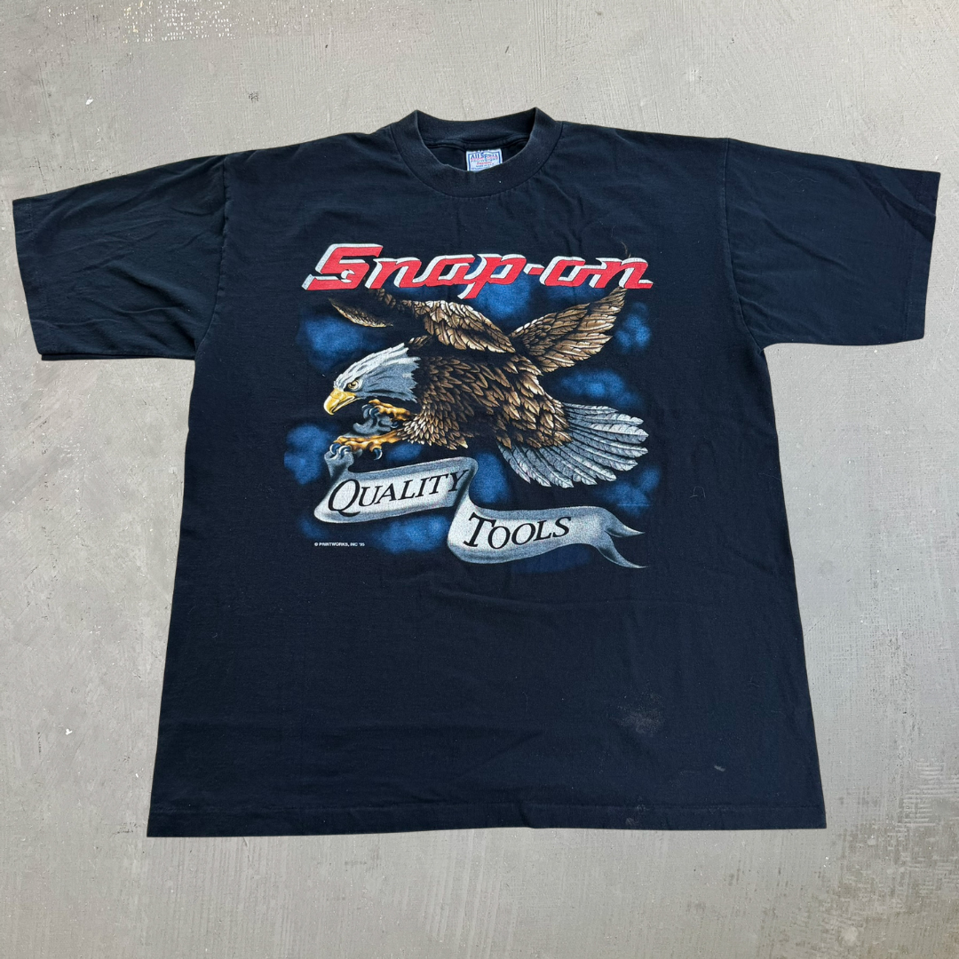 J- Vintage '95 Snap-on Quality Tools Eagle Graphic & Text Made In USA Single Stitch Tee - XL