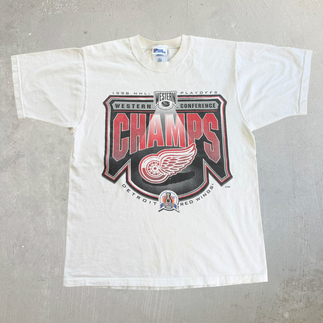 J- Vintage '98 Detroit Red Wings NHL Western Conference Champs Graphic Made In USA Tee - M
