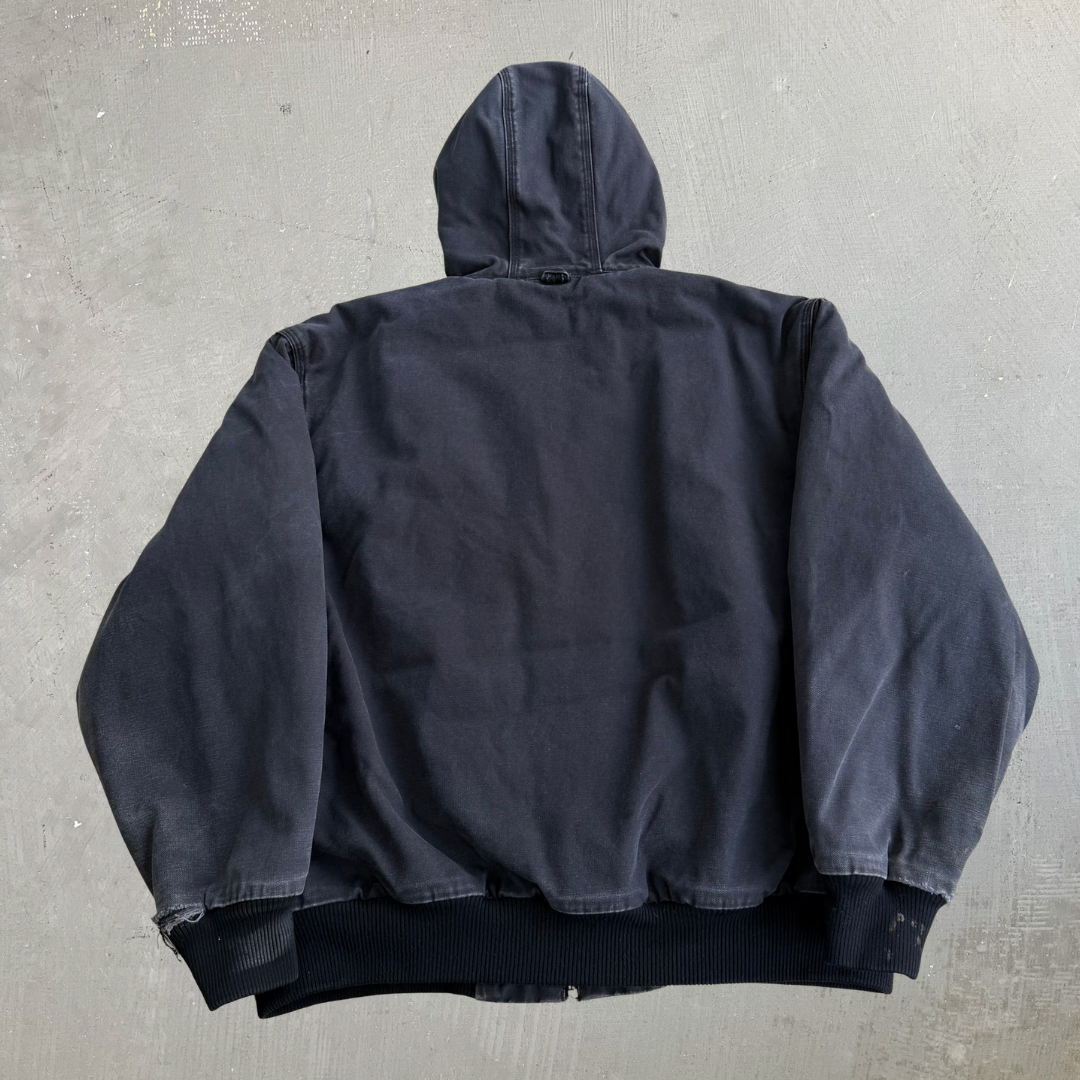 J- Vintage Walls Faded Black Canvas Hooded Work Jacket - L