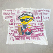J- Vintage '95 Looney Tunes Tweety Flyes Away To Paris Jumbo Print Tee - XL
