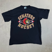 J- Vintage Ottawa Senators NHL Logo & Text Graphic Tee - Youth L (fits Adult S)