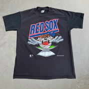 J- Vintage '92 Boston Red Sox MLB Looney Tunes Tazmanian Devil Graphic Made In USA Single Stitch Tee - XL