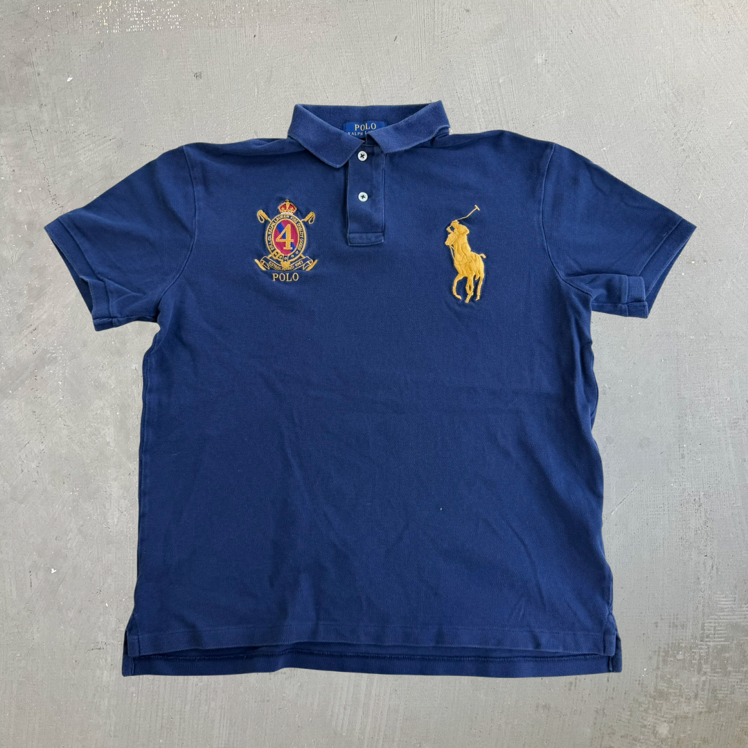 J- Vintage Polo RL Embroidered Logo & Crest Navy Polo Shirt - M