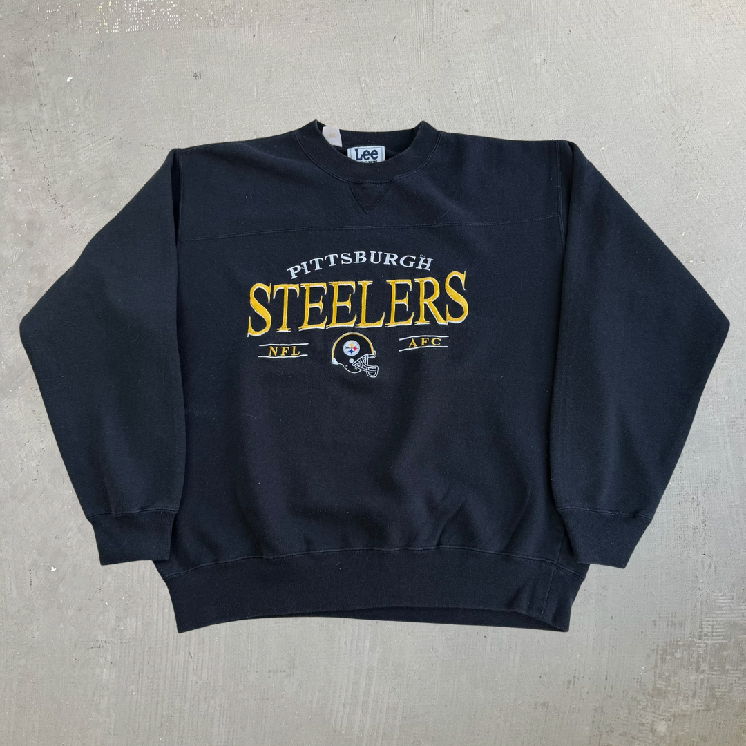 Vintage Pittsburgh Steelers NFL Lee Embroidered Text & Logo Crewneck - L