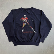 J- Vintage '85 San Francisco 49ers NFL Joe Montana Picture Graphic Made In USA Crewneck - L (fits S)