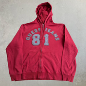 J- Vintage Guess Jeans 81 Embroidered Text Zip Up Hoodie - L