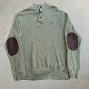 J- Vintage Chaps RL Embroidered Logo Olive Green Henley Knit Sweater - L