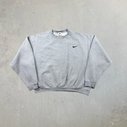 F- Vintage 90s Nike Embroidered Swoosh Grey Made In USA Crewneck