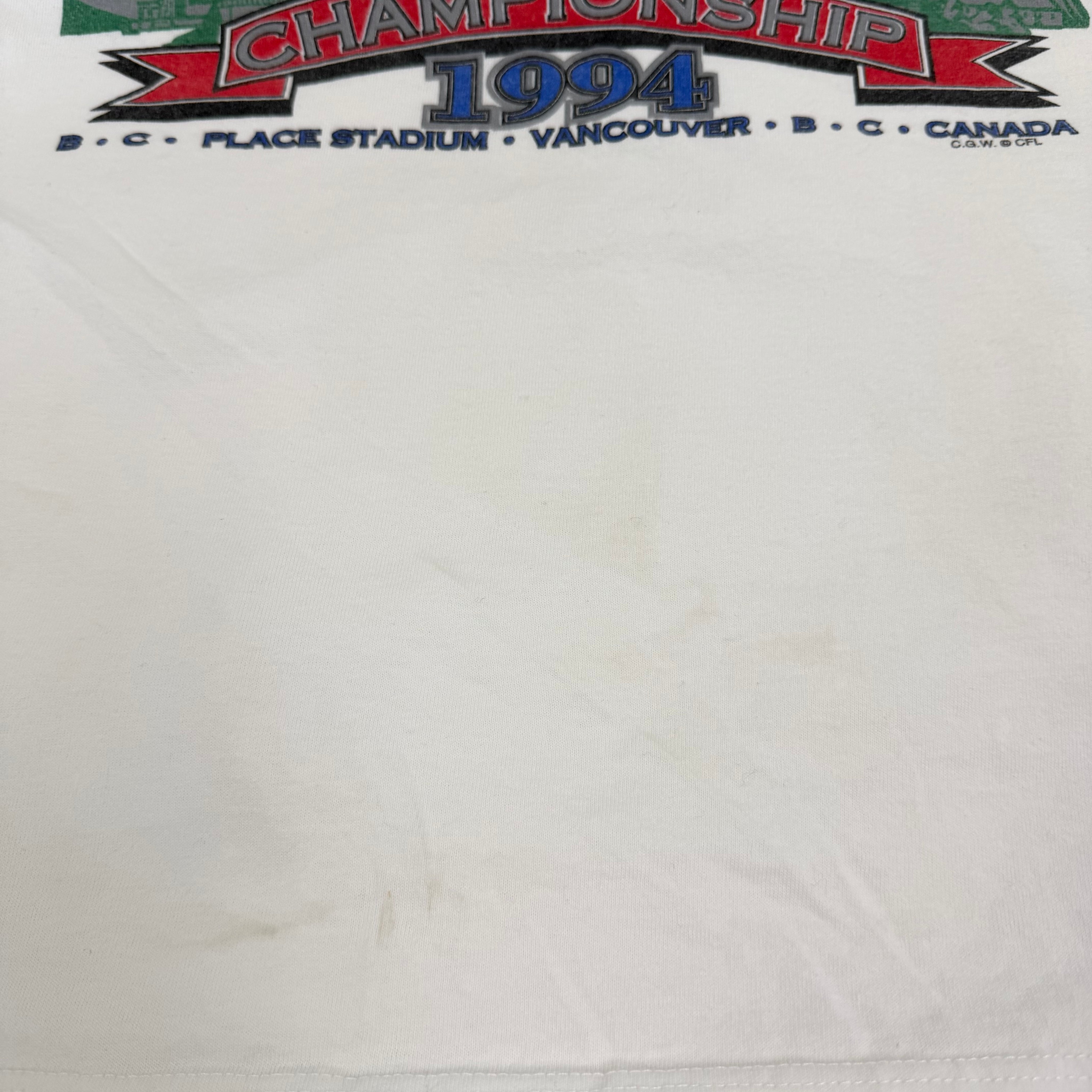 J- Vintage '94 CFL Grey Cup Championship B.C Lions Vs Baltimore Stallions Graphic Tee - XL