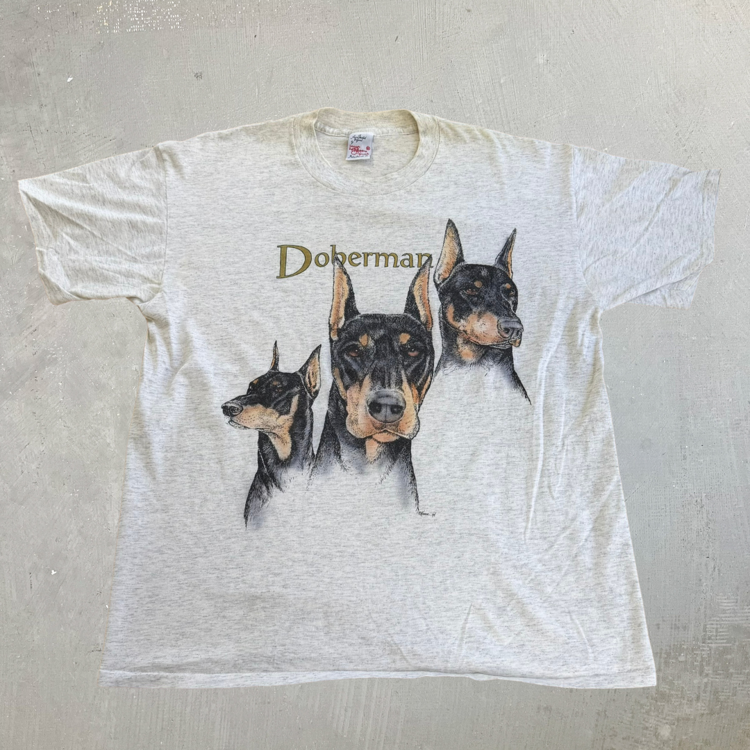 J- Vintage '94 Doberman Dog Graphic Made In USA Single Stitch Tee - XL