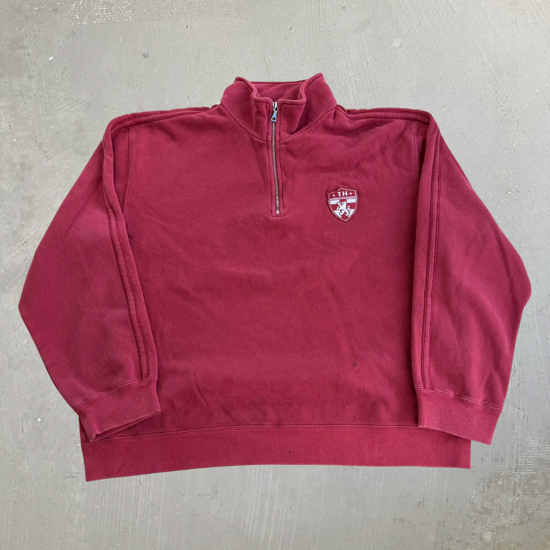 J- Vintage Tommy Hilfiger Embroidered Crest Quarter Zip Crewneck - L