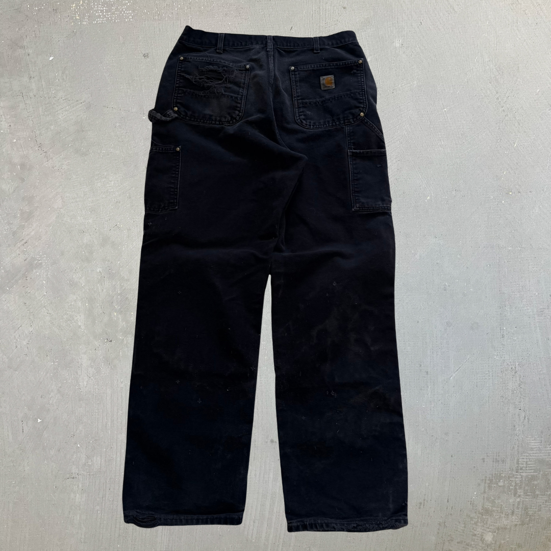 Vintage Carhartt Made In USA Black Double Knee Canvas Workwear Pants - 36x34
