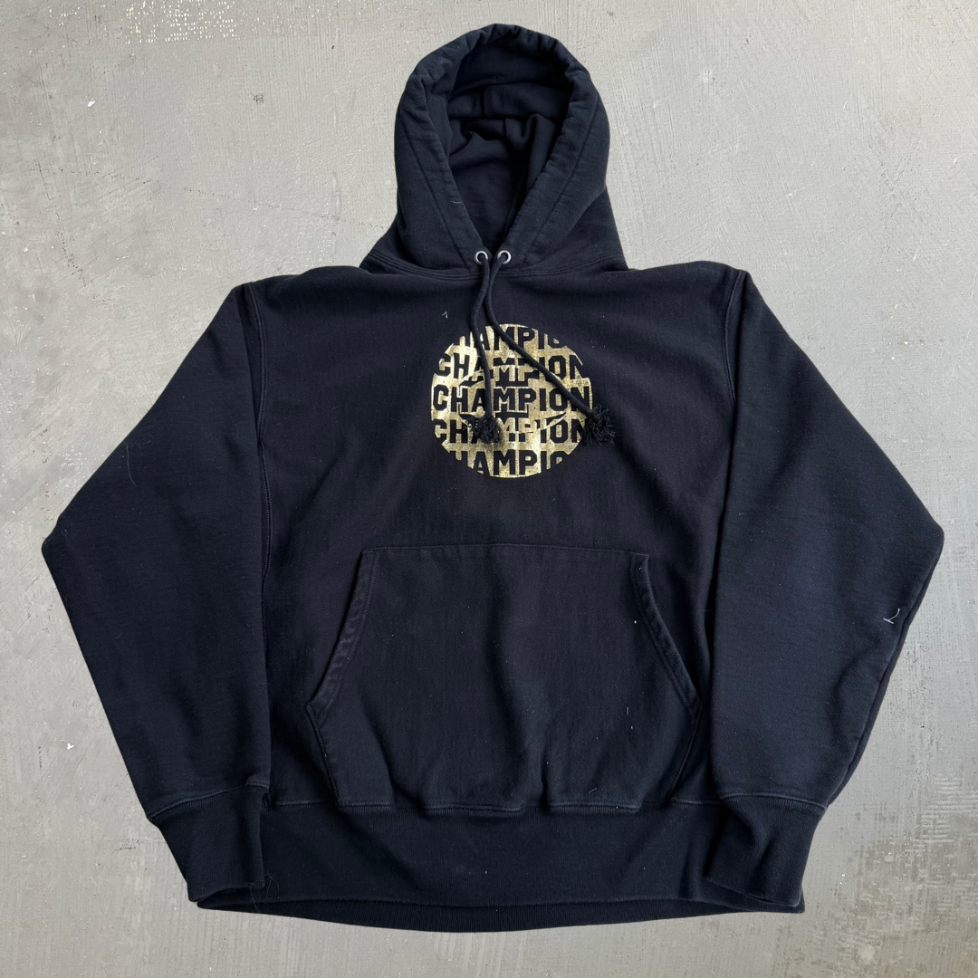 J- Vintage Champion Reverse Weave Gold Foil Graphic Hoodie - L